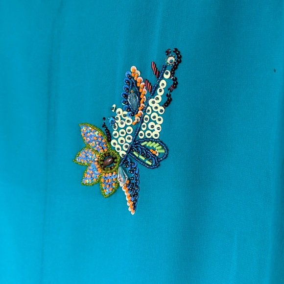 Forever 21 Turquoise Embellished Beaded Button Top Turquoise L - Picture 2 of 8